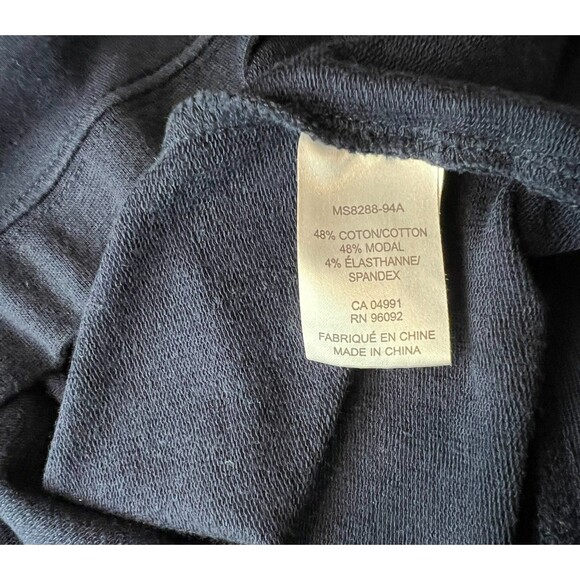 Carolina Belle Ruffle Trim Navy Modal Sweatshirt  Size M  Exposed Zipper Top - Picture 7 of 8